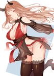  bad_id bad_pixiv_id blade_&amp;_soul boots bow breasts brown_hair cleavage horns huge_breasts long_hair looking_at_viewer no_panties pelvic_curtain red_eyes sideboob solo thighhighs xiaoshou_xiansheng 