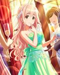  4girls artist_request bracelet brown_eyes cup dress drinking_glass earrings faceless faceless_female formal green_dress hair_ornament idolmaster idolmaster_cinderella_girls jewelry long_hair multiple_girls necklace official_art pink_hair saionji_kotoka solo_focus very_long_hair wine_glass 