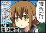  bell_(oppore_coppore) blush brown_eyes brown_hair comic folded_ponytail hair_between_eyes inazuma_(kantai_collection) kantai_collection kantai_collection_(anime) long_hair long_sleeves neckerchief open_mouth school_uniform serafuku solo translated 