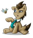  2013 ambiguous_gender blue_eyes brown_fur brown_hair cute doctor_whooves_(mlp) feral friendship_is_magic fur hair male my_little_pony necktie open_mouth parasprite_(mlp) plain_background size_difference tailzkip wings 