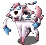  2013 ambiguous_gender blue_eyes blue_fur bow cute eeveelution feral fur looking_up nintendo open_mouth pink_fur plain_background pok&eacute;mon sylveon tailzkip teeth video_games white_fur 