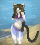  2015 beach cat dickgirl draekos feline green_eyes harem_outfit intersex looking_at_viewer mammal penis seaside solo 