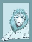  blue_eyes blue_fur feline feral fur hybrid liger lion male mammal paws_crossed realistic tagme tanooki tiger 
