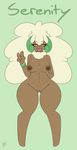  2015 anthro areola bracelet breasts cleavage clothed clothing ensayne eyelashes female jewelry looking_at_viewer nintendo nipple_piercing nipples nude orange_eyes piercing plain_background pok&eacute;mon pussy serenity solo tongue tongue_piercing video_games whimsicott 