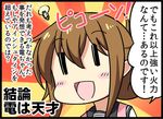  :d apron bell_(oppore_coppore) blush blush_stickers brown_hair comic folded_ponytail hair_between_eyes inazuma_(kantai_collection) kantai_collection kantai_collection_(anime) long_hair neckerchief open_mouth school_uniform serafuku smile solo translated ||_|| 