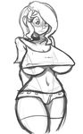  big_breasts blush breasts clothing collar denim_shorts female fluttershy_(mlp) friendship_is_magic human humanized mammal monochrome my_little_pony navel nipple_slip nipples plain_background reiduran shirt shorts sketch solo under_boob white_background 