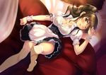  apron blush breasts brown_eyes brown_hair cleavage green_panties large_breasts long_hair looking_at_viewer maid moe2015 original panties parted_lips puffy_sleeves sanshita short_sleeves solo tears thighhighs twintails unbuttoned underwear white_legwear wrist_cuffs 