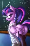  2015 anus butt chalkboard clothing cutie_mark equine eyewear female feral friendship_is_magic fshydale fur glasses hair half-closed_eyes horn inside legwear looking_at_viewer mammal my_little_pony purple_eyes purple_fur pussy solo stockings teeth twilight_sparkle_(mlp) winged_unicorn wings 