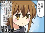  bell_(oppore_coppore) blue_background blush blush_stickers brown_eyes brown_hair closed_mouth comic folded_ponytail hair_between_eyes inazuma_(kantai_collection) kantai_collection neckerchief school_uniform serafuku simple_background solo sparkle tears translated 
