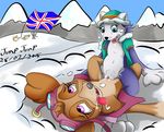  canine cocker_spaniel cub dog everest_(paw_patrol) female female/female flag flat_chested husky jumpjump_(artist) mammal outside paw_patrol pussy pussy_juice sex skye_(paw_patrol) snow tribadism young 