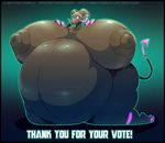  big_breasts black_nipples black_skin breasts gas_mask growth horn huge_breasts lotus_(character) morbidly_obese nipples nude obese overweight 