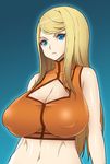  1girl b4z3 blonde_hair blue_eyes breasts huge_breasts long_hair metroid mole onomeshin plump samus_aran solo 