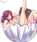  blush breasts cherry completion_time food fruit in_food legs_up love_live! love_live!_school_idol_project maullarmaullar medium_breasts nishikino_maki nude purple_eyes red_hair short_hair smile solo underboob whipped_cream 