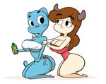  2015 anthro big_breasts breasts caprine cat cleavage clothed clothing crossover feline female goat goat_mom horn joelasko mammal nicole_watterson skimpy tagme the_amazing_world_of_gumball under_boob 