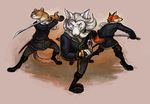  age_of_sail anthro canine clothed clothing combat detailed digital_media_(artwork) female fight fox group hair long_hair male mammal mustelid outside realistic safe soldier standing sword teadino uniform victorian_era vulpine_imperium weapon weasel 