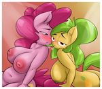  2015 anthro anthrofied areola blue_eyes blush breasts cutie_mark duo earth_pony equine fan_character female female/female friendship_is_magic green_hair hair half-closed_eyes horse long_hair looking_at_viewer mammal mango_(character) my_little_pony navel nude pink_hair pinkie_pie_(mlp) pony sanders 
