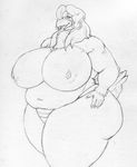  avian big_breasts bird breasts butt chicken chubby clothed clothing ear_piercing feathers female half-dressed invalid_tag monochrome overweight piercing schwertwal sketch solo topless traditional_media_(artwork) wide_hips 