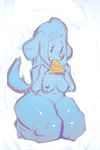  anthro big_butt breasts butt canine dog eating female food fur hair huge_butt long_hair mammal nipples nude pizza riendonut solo 