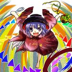  bowl bowl_hat commentary_request dual_wielding hat holding holding_needle japanese_clothes kimono looking_at_viewer mallet needle purple_eyes purple_hair shinkai_no_shachi sukuna_shinmyoumaru touhou 