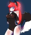  2015 anthro blue_eyes blush breasts canine female fox hair mammal naomy nipple_piercing nipples nude piercing pussy red_hair solo tongue tongue_out 