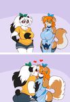  &lt;3 abstract_background anthro big_breasts breasts chalo clothed clothing cocoa female female/female french_kissing fur hair huge_breasts kibbles kissing las_lindas long_hair mammal mind_control uberquest 