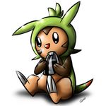  ambiguous_gender black_eyes brown_fur chespin claws cute feral fur green_fur green_skin nintendo plain_background pok&eacute;mon red_nose seed shiny sitting tailzkip teeth video_games 