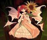  bad_id bad_twitter_id banned_artist dress fairy fairy_wings flower hair_ribbon red_eyes red_hair ribbon short_hair solo sunflower sunflower_fairy touhou towako_(10wk0) twintails wings 