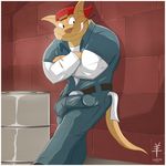  2015 aaron_(artist) anthro balls bulge cat chance_furlong feline male mammal penis smile solo swat_kats 