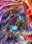  bahamut_greed blue_skin breasts cleavage crotalaria large_breasts long_hair red_hair solo yellow_eyes 
