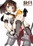  akizuki_(kantai_collection) blue_eyes boots brown_hair grey_footwear kantai_collection panties ponytail red_panties school_uniform serafuku super_zombie underwear 