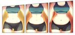  belly bike_shorts breasts close-up comparison head_out_of_frame large_breasts maliki maliki_(artist) maliki_(character) midriff navel plump progression solo sports_bra toned weight_loss 