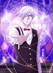  artist_name blue_eyes death_parade decim_(death_parade) divineimmortality hair_over_one_eye jpeg_artifacts looking_at_viewer male_focus solo vest white_hair 