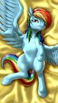  2015 bedroom_eyes blue_fur cutie_mark equine female feral friendship_is_magic fur hair half-closed_eyes hi_res lying mammal multicolored_hair my_little_pony mykegreywolf on_back pegasus pink_eyes rainbow_dash_(mlp) rainbow_hair solo spread_wings underhoof wings 