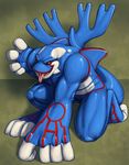  4_fingers anthro anthrofied bigger_version_at_the_source black_sclera digitigrade kneeling kyogre legendary_pok&eacute;mon looking_at_viewer male muscles nintendo pinkuh pok&eacute;mon tongue tongue_out video_games yellow_eyes 