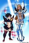  absurdres ariel_guadalupe big_hero_6 black_hair boots breasts brown_hair cleavage cleavage_cutout cosplay covering covering_ass covering_crotch embarrassed glasses gogo_tomago hairband height_difference high_heel_boots high_heels highres honey_lemon horns junketsu kill_la_kill kiryuuin_satsuki kiryuuin_satsuki_(cosplay) matoi_ryuuko matoi_ryuuko_(cosplay) multicolored_hair multiple_girls navel purple_hair red-framed_eyewear round_eyewear senketsu small_breasts thigh_boots thighhighs thighs two-tone_hair underboob watermark web_address 