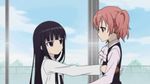  2girls animated animated_gif food hug inu_x_boku_ss long_hair lowres multiple_girls pink_hair roromiya_karuta screencap shirakiin_ririchiyo twintails 