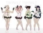  4girls armpits arms_up black_gloves black_hair blonde_hair breasts cleavage constellation curvy dancing double_bun double_buns gloves gusam hair_over_one_eye haruno_sakura high_heels hime_cut hyuuga_hinata looking_at_viewer mini_hat multiple_girls naruto naruto_shippuuden necklace noeunjung93 pink_hair ponytail purple_hair reflection short_dress short_hair strapless_dress tenten thick_thighs wide_hips yamanaka_ino 