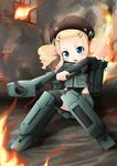  amx13-90 beret blonde_hair blue_eyes commentary_request fire french_flag gun hat mecha_musume military nekota_susumu original personification solo tank_turret twintails weapon world_of_tanks 