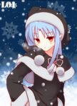  bad_id bad_pixiv_id black_santa_costume blue_hair capelet hat len long_hair melty_blood pointy_ears red_eyes santa_costume santa_hat shaka-san snowing solo tsukihime 