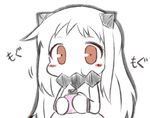  :t blush_stickers eating hishimochi horns kantai_collection mittens northern_ocean_hime pale_skin red_eyes shinkaisei-kan solo translated twumi white_hair 