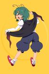  antennae blush cape from_behind green_eyes green_hair harusame_(unmei_no_ikasumi) long_sleeves looking_back open_mouth puffy_sleeves short_hair smile solo touhou wriggle_nightbug 
