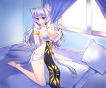  animal_ears breasts cat_ears dakimakura_(object) dungeon_and_fighter error female_gunner_(dungeon_and_fighter) huge_breasts long_hair looking_at_viewer pillow purple_eyes purple_hair solo straddling tandohark 
