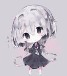  :o bangs barefoot black_dress black_eyes black_sailor_collar blush chibi commentary_request cottontailtokki dress eyebrows_visible_through_hair full_body grey_background grey_hair grey_neckwear hair_between_eyes head_tilt konno_junko long_hair long_sleeves looking_at_viewer low_twintails parted_lips sailor_collar sailor_dress sidelocks sleeves_past_wrists solo standing translation_request twintails very_long_hair zombie_land_saga 