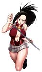  :o angry bangs bare_arms bare_shoulders belt beltskirt black_eyes black_footwear black_hair boku_no_hero_academia boots breasts center_opening chiba_toshirou cleavage clenched_hand full_body glaring half-closed_eyes halterneck hand_up high_ponytail hips holding holding_sword holding_weapon impaled impossible_clothes impossible_leotard large_breasts leaning_to_the_side leotard long_hair navel open_mouth ponytail red_leotard simple_background solo sword thighs turtleneck v-shaped_eyebrows weapon wide_ponytail yaoyorozu_momo 