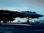  bad_id bad_pixiv_id commentary_request f-14_tomcat highres landing_gear military military_vehicle morning oekaki ship spirit_chiasma warship watercraft 