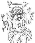  androgynous frown goggles greyscale hand_on_own_face hat jojo_no_kimyou_na_bouken jojo_pose len'en monochrome necktie parody pose shadywithshades short_hair short_sleeves solo star umatachi_tsugumi vest wings 