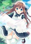  blue_eyes brown_hair dutch_angle long_hair looking_at_viewer maid maid_headdress moe2015 original panties pantyshot pantyshot_(standing) solo standing takase_kanan underwear white_panties wind 