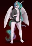  2015 anthro areola big_breasts breasts clothed clothing equine erect_nipples female friendship_is_magic horn mammal my_little_pony nipples princess_celestia_(mlp) pussy skimpy smile solo theflankbank winged_unicorn wings 