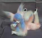  anthro blue_hair bureido canine crouching doll eyelashes fangs female fox hair japan mammal nail_polish paws siva 