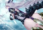  armor ass breasts clouds epic7 gray_hair horns long_hair luna_(epic7) nopan pointed_ears red_eyes sky spear tail vardan weapon 